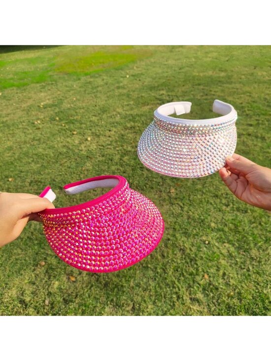 ?Women\'s Hot Pink Sun Shiny Rhinestones Clip On Visor Adjustable Bling Hats main image 6